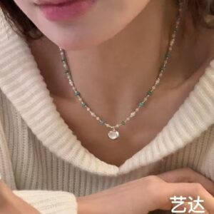 天然石彩色串珠清新百搭高级感小众精致度假风颈链锁骨链短项链