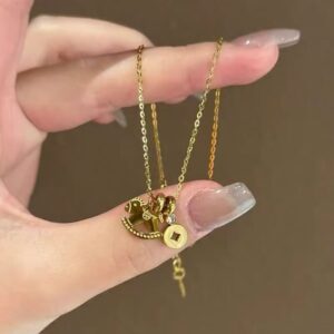 不褪色~新年马上有钱花项链洗澡戴金色时尚复古轻奢小众锁骨链